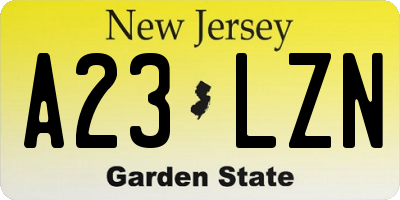 NJ license plate A23LZN