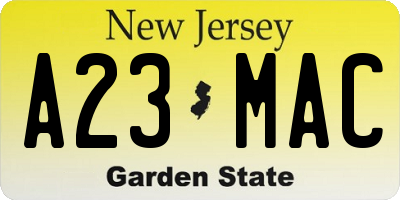 NJ license plate A23MAC