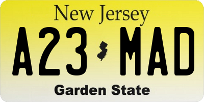 NJ license plate A23MAD