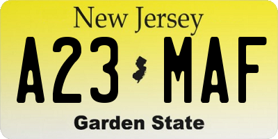NJ license plate A23MAF