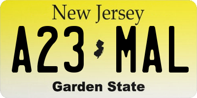 NJ license plate A23MAL