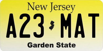 NJ license plate A23MAT