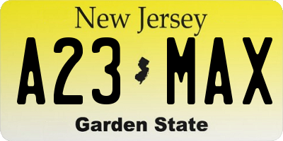 NJ license plate A23MAX