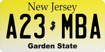 NJ license plate A23MBA