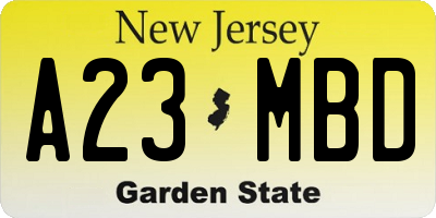 NJ license plate A23MBD