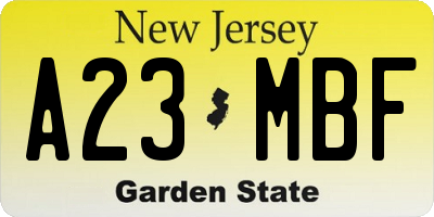 NJ license plate A23MBF