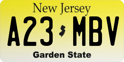 NJ license plate A23MBV