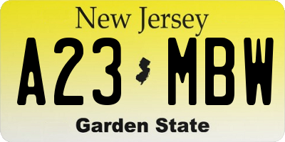 NJ license plate A23MBW