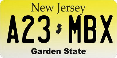 NJ license plate A23MBX