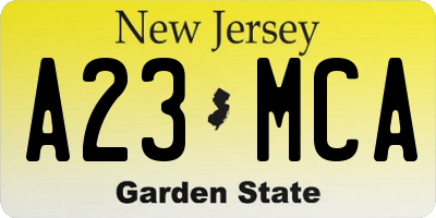 NJ license plate A23MCA