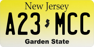 NJ license plate A23MCC