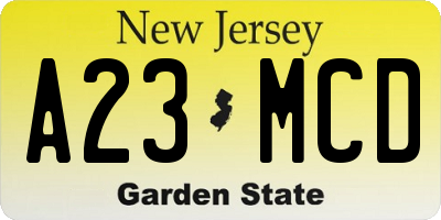 NJ license plate A23MCD