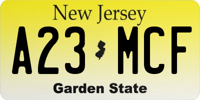 NJ license plate A23MCF