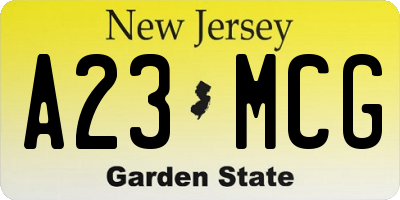 NJ license plate A23MCG