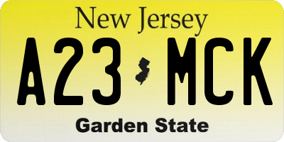 NJ license plate A23MCK