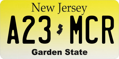 NJ license plate A23MCR