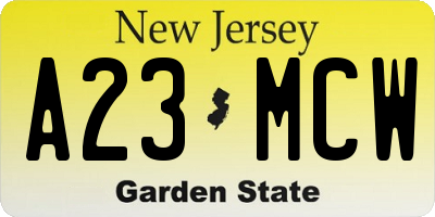 NJ license plate A23MCW