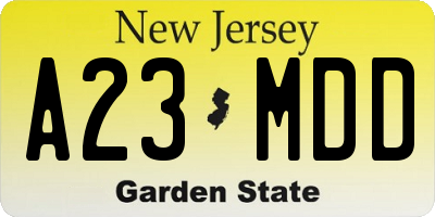 NJ license plate A23MDD