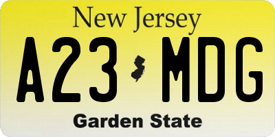 NJ license plate A23MDG