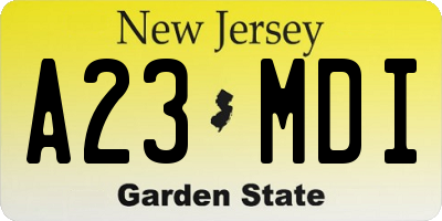 NJ license plate A23MDI