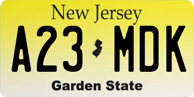 NJ license plate A23MDK