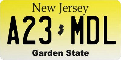 NJ license plate A23MDL