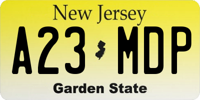 NJ license plate A23MDP