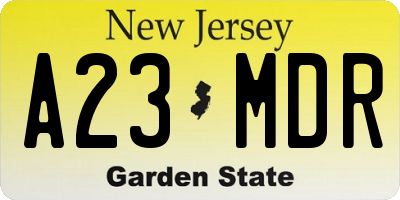 NJ license plate A23MDR