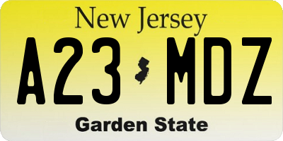 NJ license plate A23MDZ