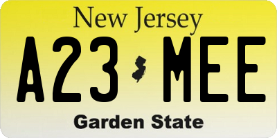 NJ license plate A23MEE