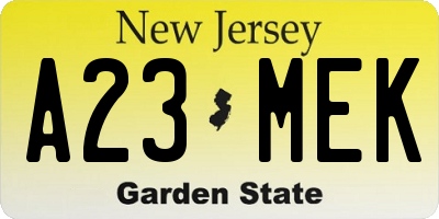 NJ license plate A23MEK
