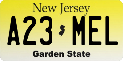 NJ license plate A23MEL