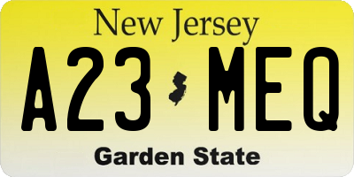 NJ license plate A23MEQ