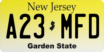 NJ license plate A23MFD