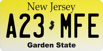 NJ license plate A23MFE
