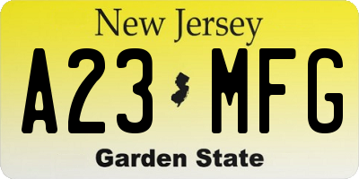 NJ license plate A23MFG