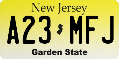 NJ license plate A23MFJ
