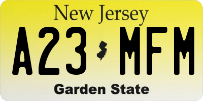 NJ license plate A23MFM