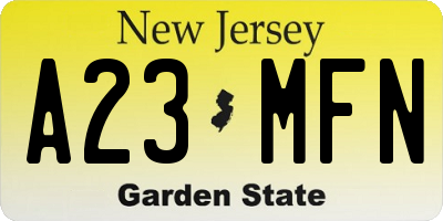 NJ license plate A23MFN