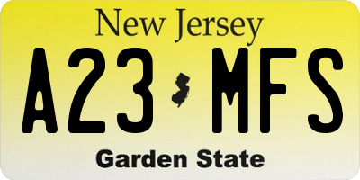 NJ license plate A23MFS