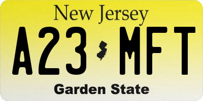 NJ license plate A23MFT