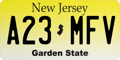 NJ license plate A23MFV