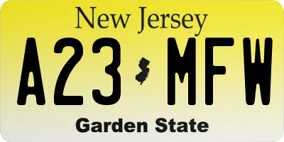 NJ license plate A23MFW
