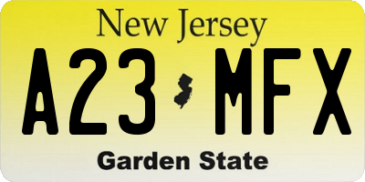 NJ license plate A23MFX