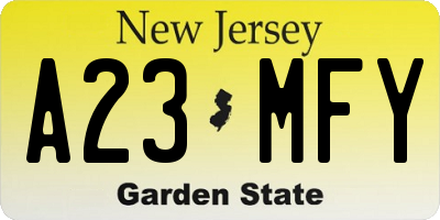 NJ license plate A23MFY