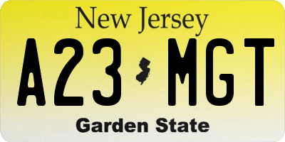 NJ license plate A23MGT