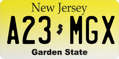 NJ license plate A23MGX