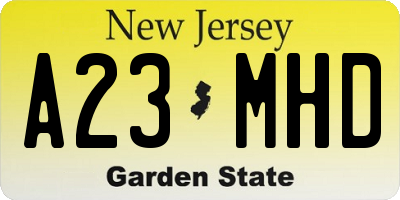 NJ license plate A23MHD
