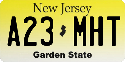 NJ license plate A23MHT