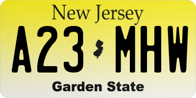 NJ license plate A23MHW